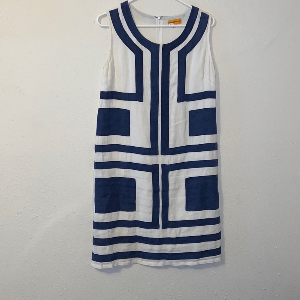 Roberta Freymann linen navy blue lined dress S